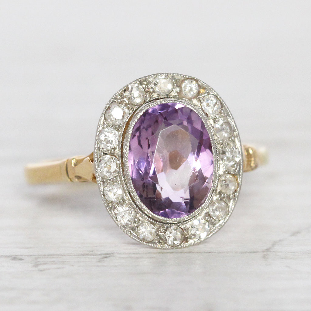 Edwardian 1.80 Carat Amethyst and Old Cut Diamond Cluster