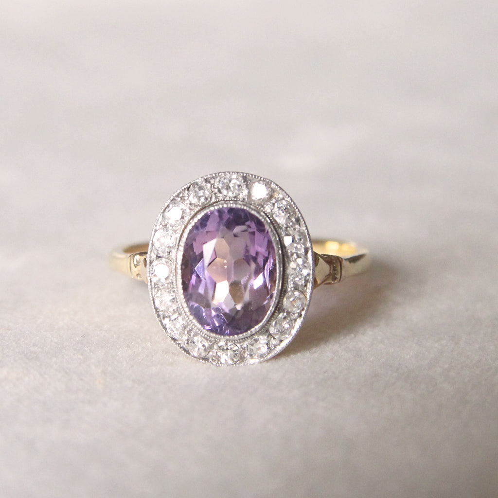 Edwardian 1.80 Carat Amethyst and Old Cut Diamond Cluster