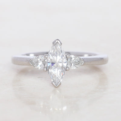 Contemporary 0.92 Carat Marquise Cut and Pear Shape Diamond Three Stone