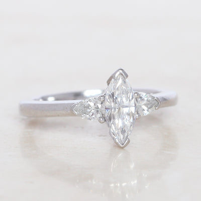 Contemporary 0.92 Carat Marquise Cut and Pear Shape Diamond Three Stone