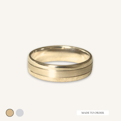 The Bombe Court Shape Wedding Band with Satin Stripe