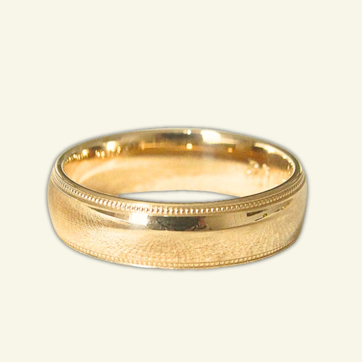 The Court Shape Wedding Band with Mill Grain Edges
