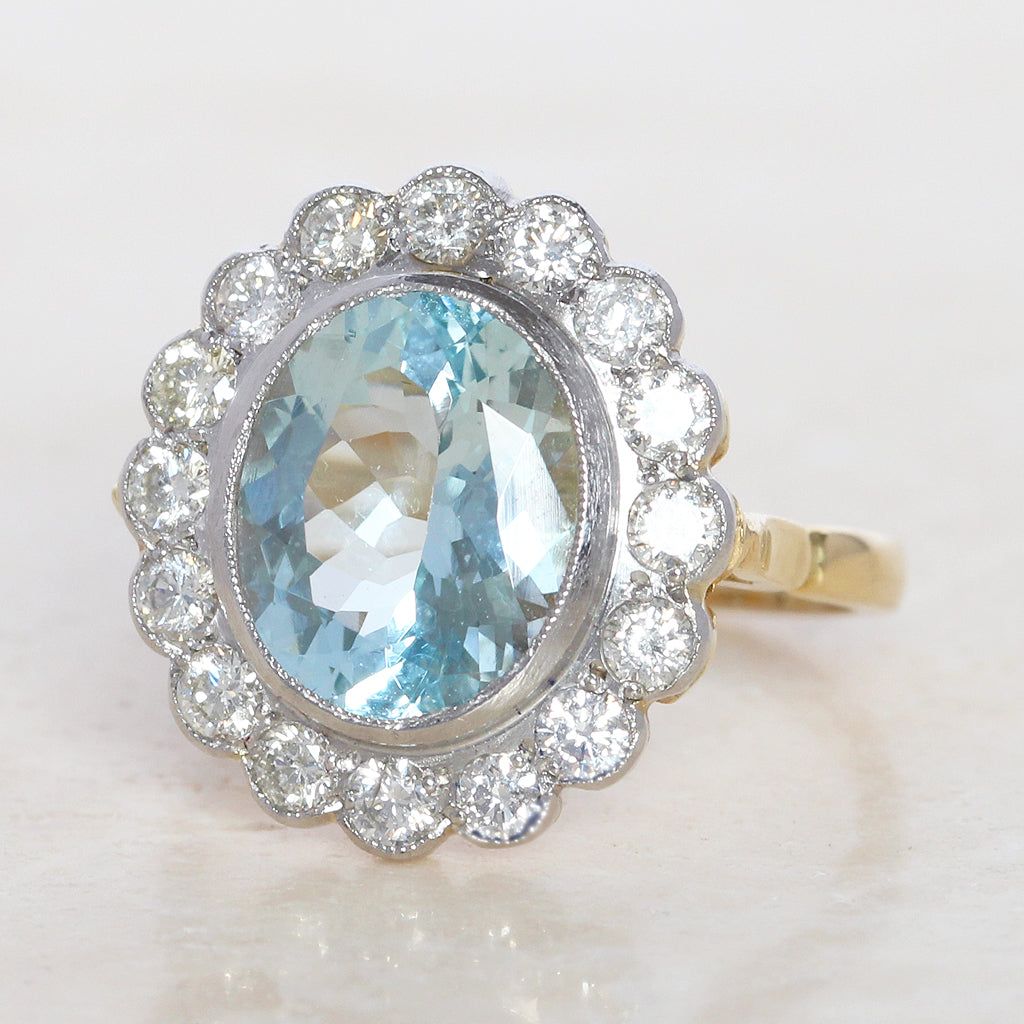 Vintage Style 3.85 Carat Aquamarine and Diamond Cluster