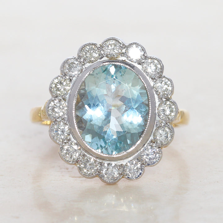 Vintage Style 3.85 Carat Aquamarine and Diamond Cluster