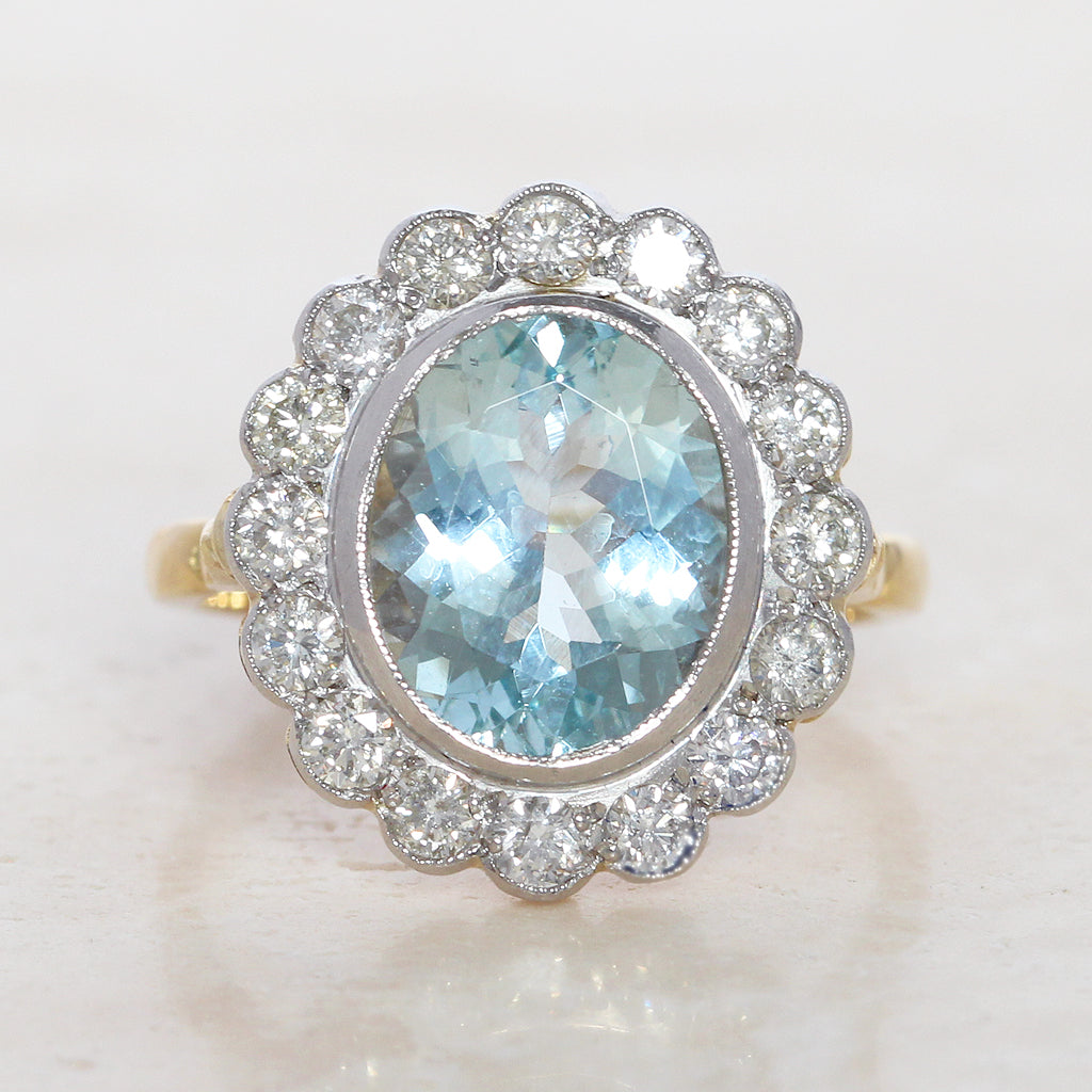 Vintage Style 3.85 Carat Aquamarine and Diamond Cluster