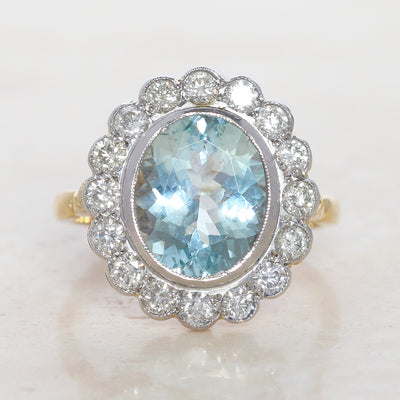 Vintage Style 3.85 Carat Aquamarine and Diamond Cluster