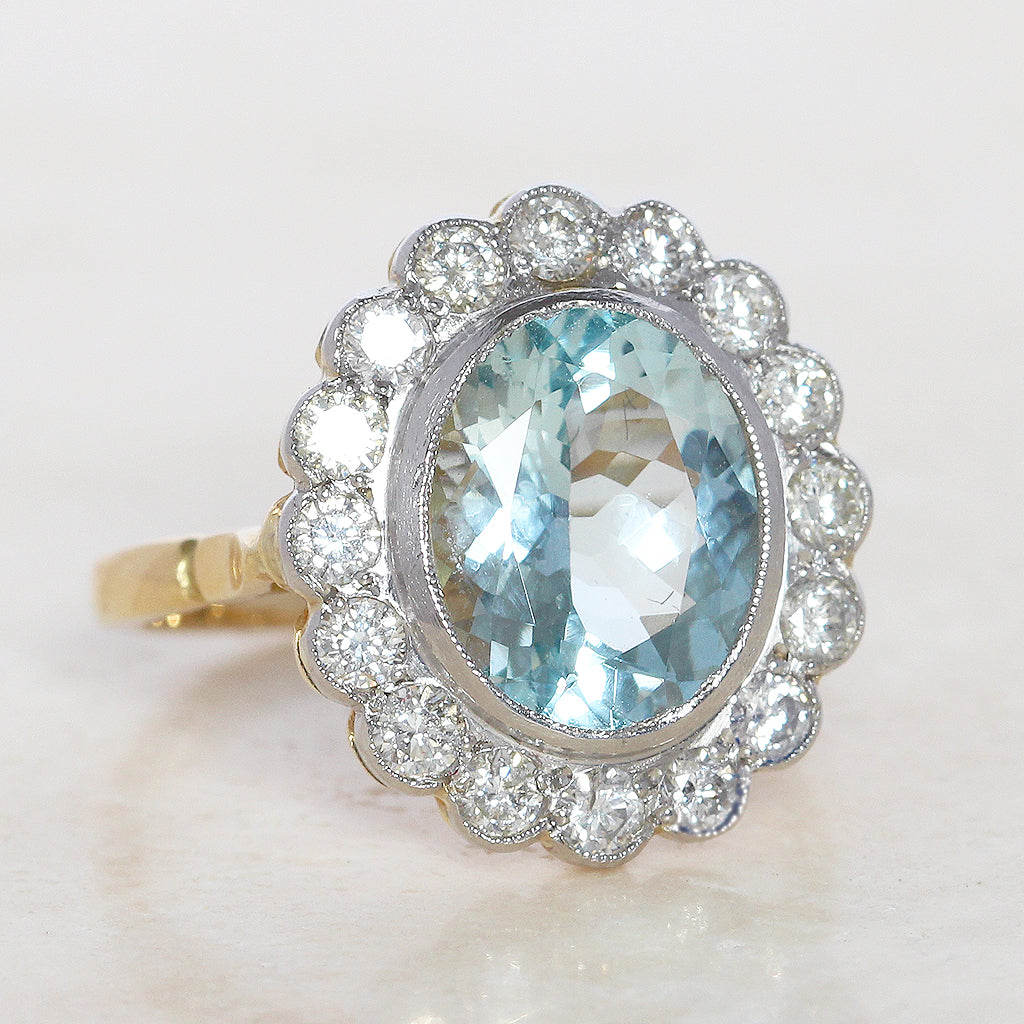 Vintage Style 3.85 Carat Aquamarine and Diamond Cluster