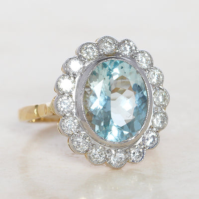 Vintage Style 3.85 Carat Aquamarine and Diamond Cluster
