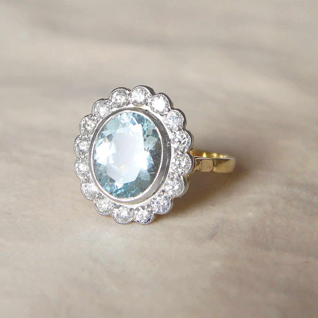 Vintage Style 3.85 Carat Aquamarine and Diamond Cluster
