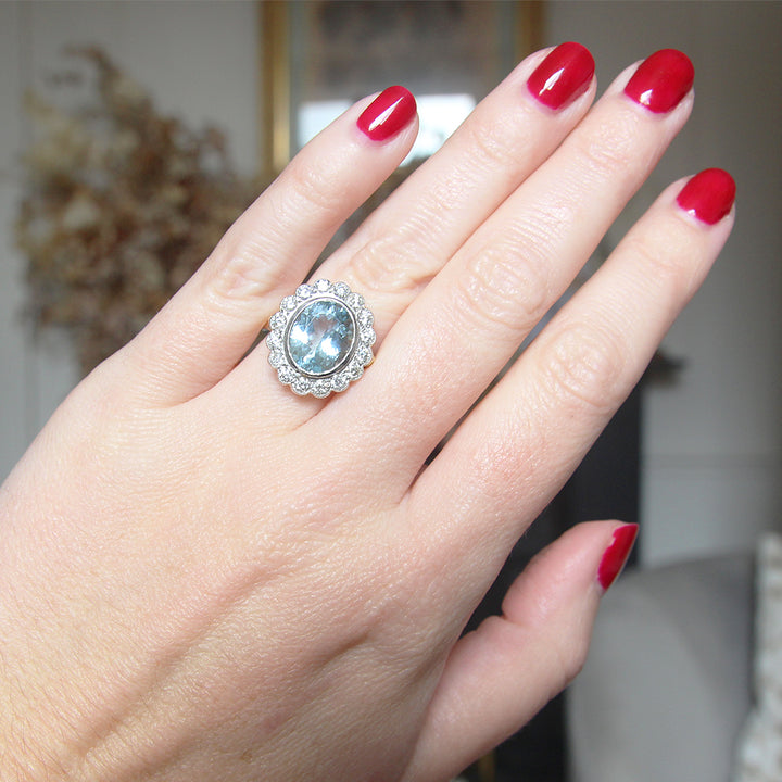 Vintage Style 3.85 Carat Aquamarine and Diamond Cluster