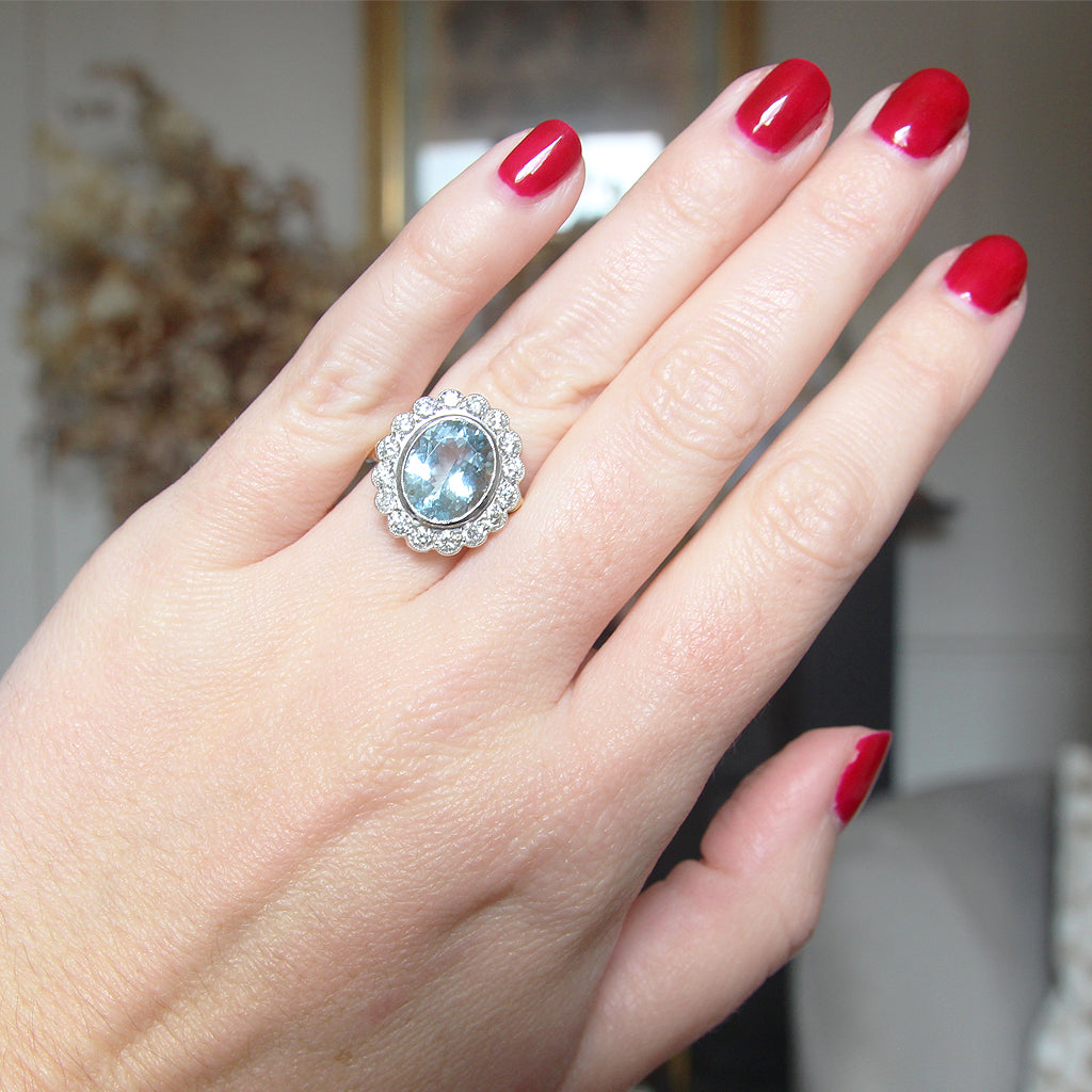 Vintage Style 3.85 Carat Aquamarine and Diamond Cluster