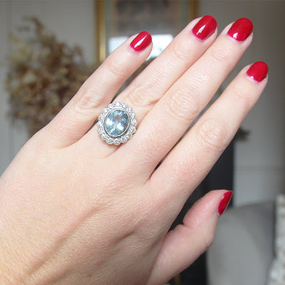 Vintage Style 3.85 Carat Aquamarine and Diamond Cluster