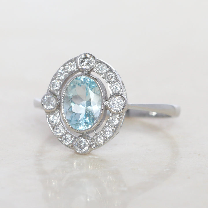 Vintage Style 0.70 Carat Aquamarine and Diamond Cluster