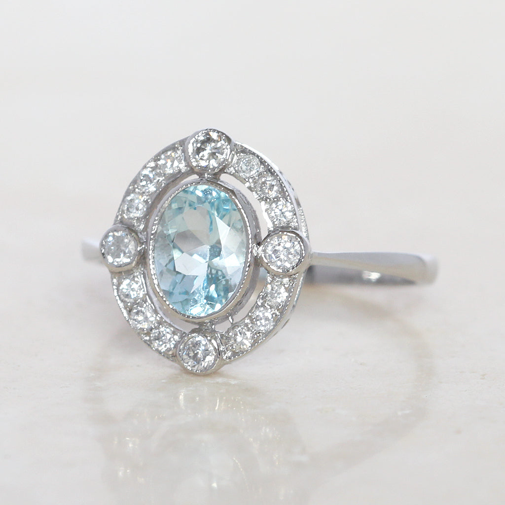 Vintage Style 0.70 Carat Aquamarine and Diamond Cluster