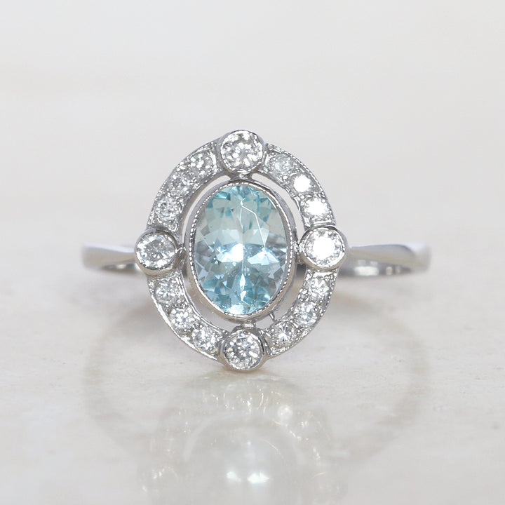 Vintage Style 0.70 Carat Aquamarine and Diamond Cluster