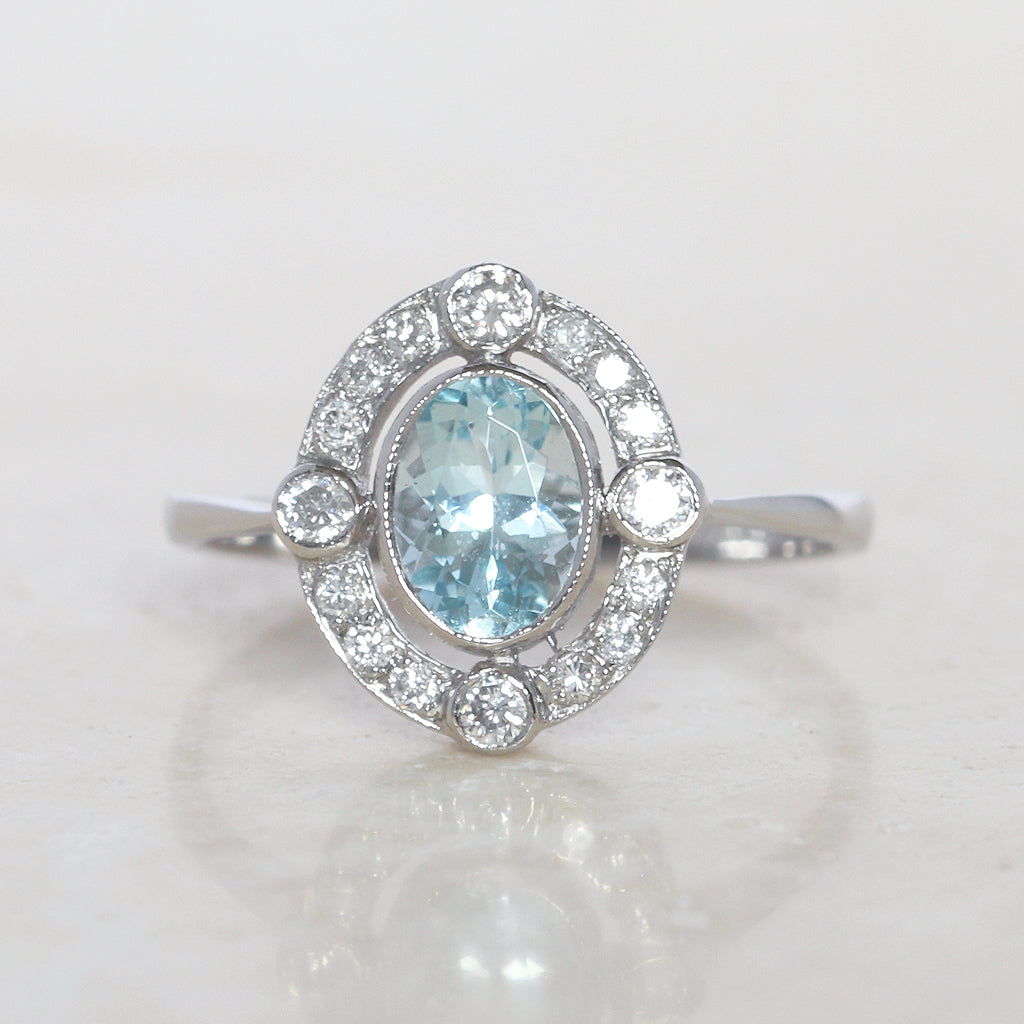 Vintage Style 0.70 Carat Aquamarine and Diamond Cluster