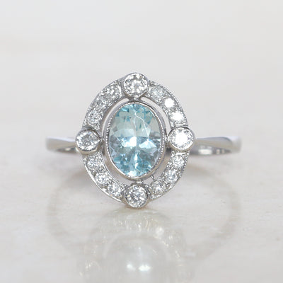 Vintage Style 0.70 Carat Aquamarine and Diamond Cluster