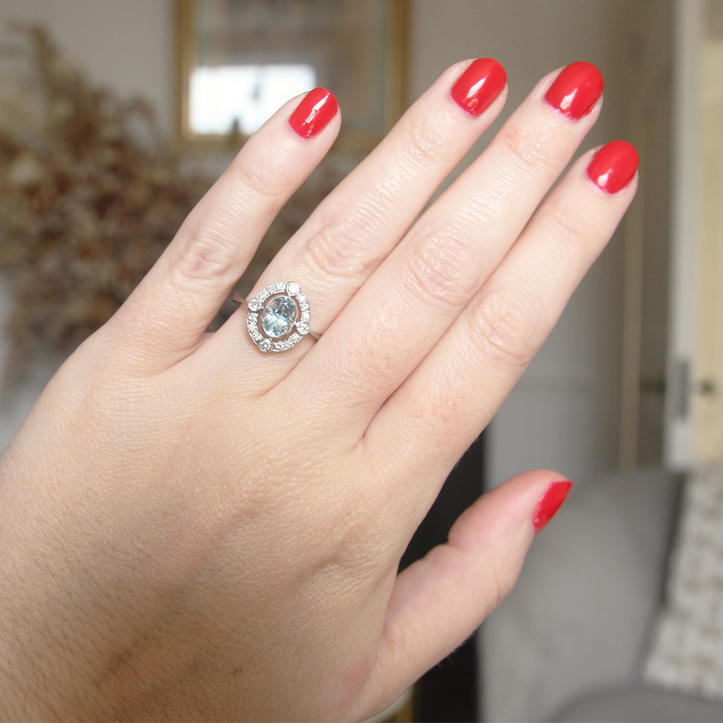 Vintage Style 0.70 Carat Aquamarine and Diamond Cluster