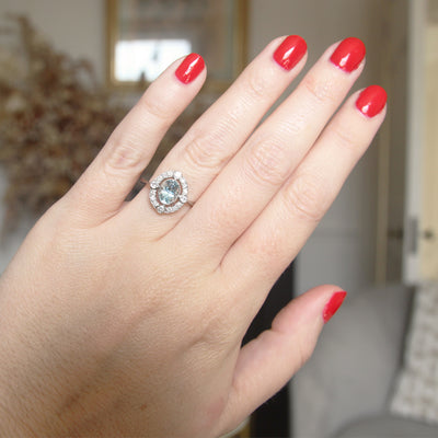 Vintage Style 0.70 Carat Aquamarine and Diamond Cluster