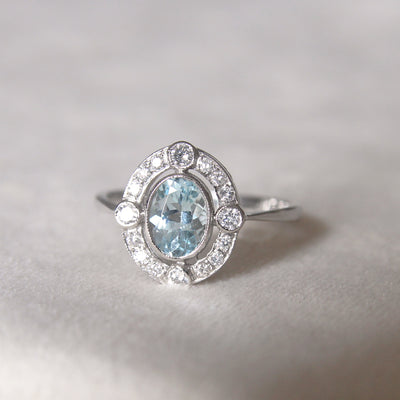 Vintage Style 0.70 Carat Aquamarine and Diamond Cluster