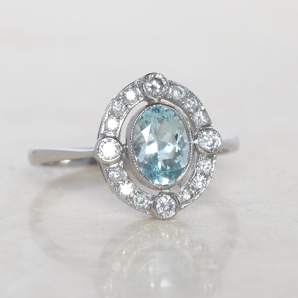 Vintage Style 0.70 Carat Aquamarine and Diamond Cluster