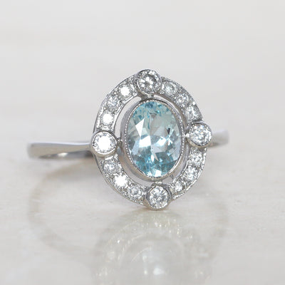 Vintage Style 0.70 Carat Aquamarine and Diamond Cluster