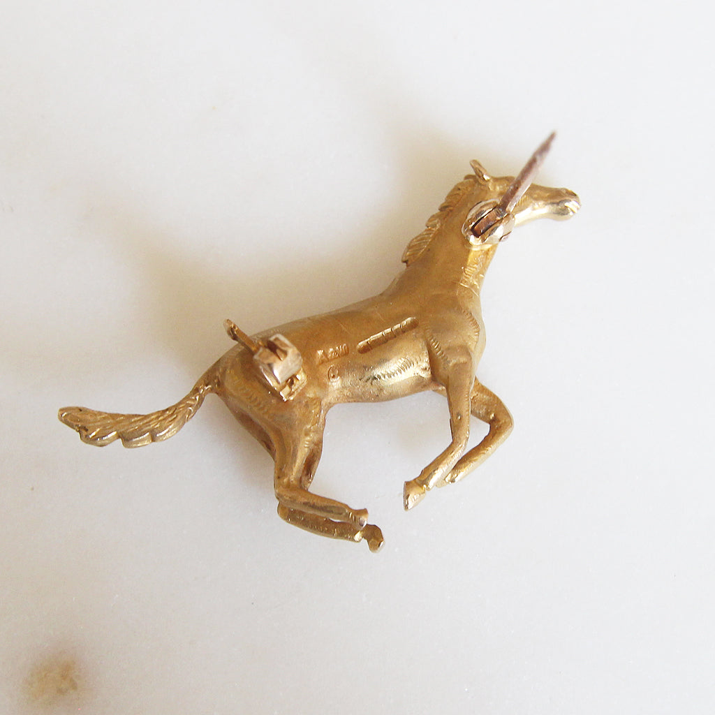 Vintage Alabaster and Wilson 9ct Gold Horse Brooch