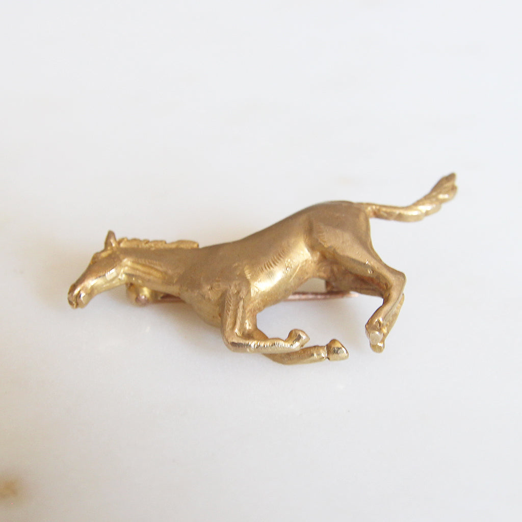 Vintage Alabaster and Wilson 9ct Gold Horse Brooch