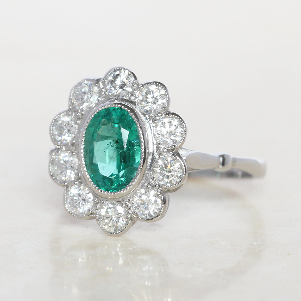 Vintage Style 1.15 Carat Emerald and Diamond Cluster