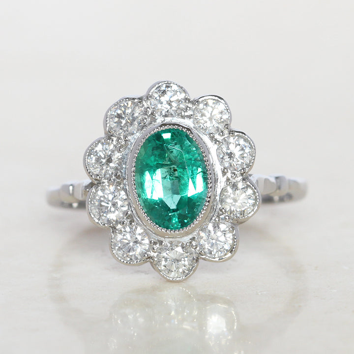 Vintage Style 1.15 Carat Emerald and Diamond Cluster