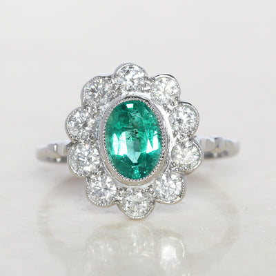 Vintage Style 1.15 Carat Emerald and Diamond Cluster