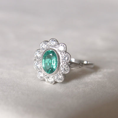 Vintage Style 1.15 Carat Emerald and Diamond Cluster
