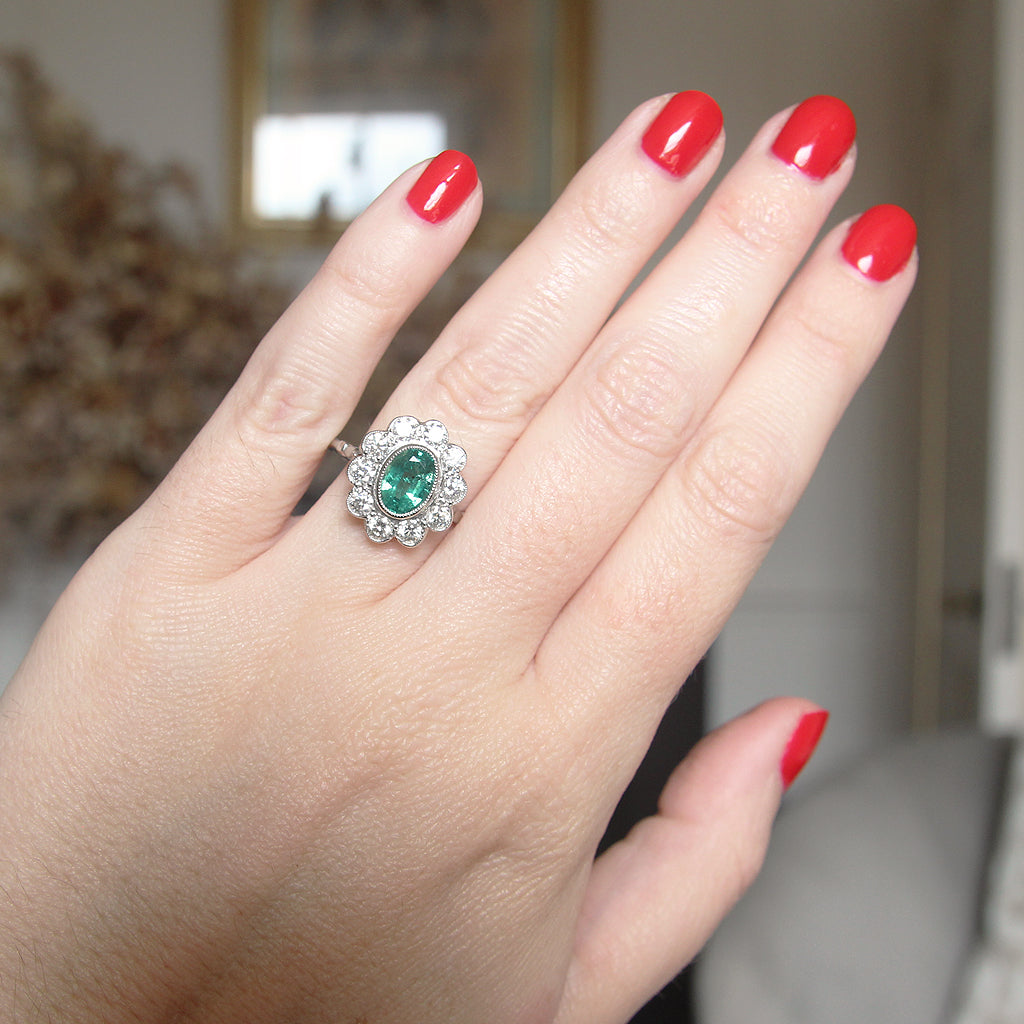 Vintage Style 1.15 Carat Emerald and Diamond Cluster
