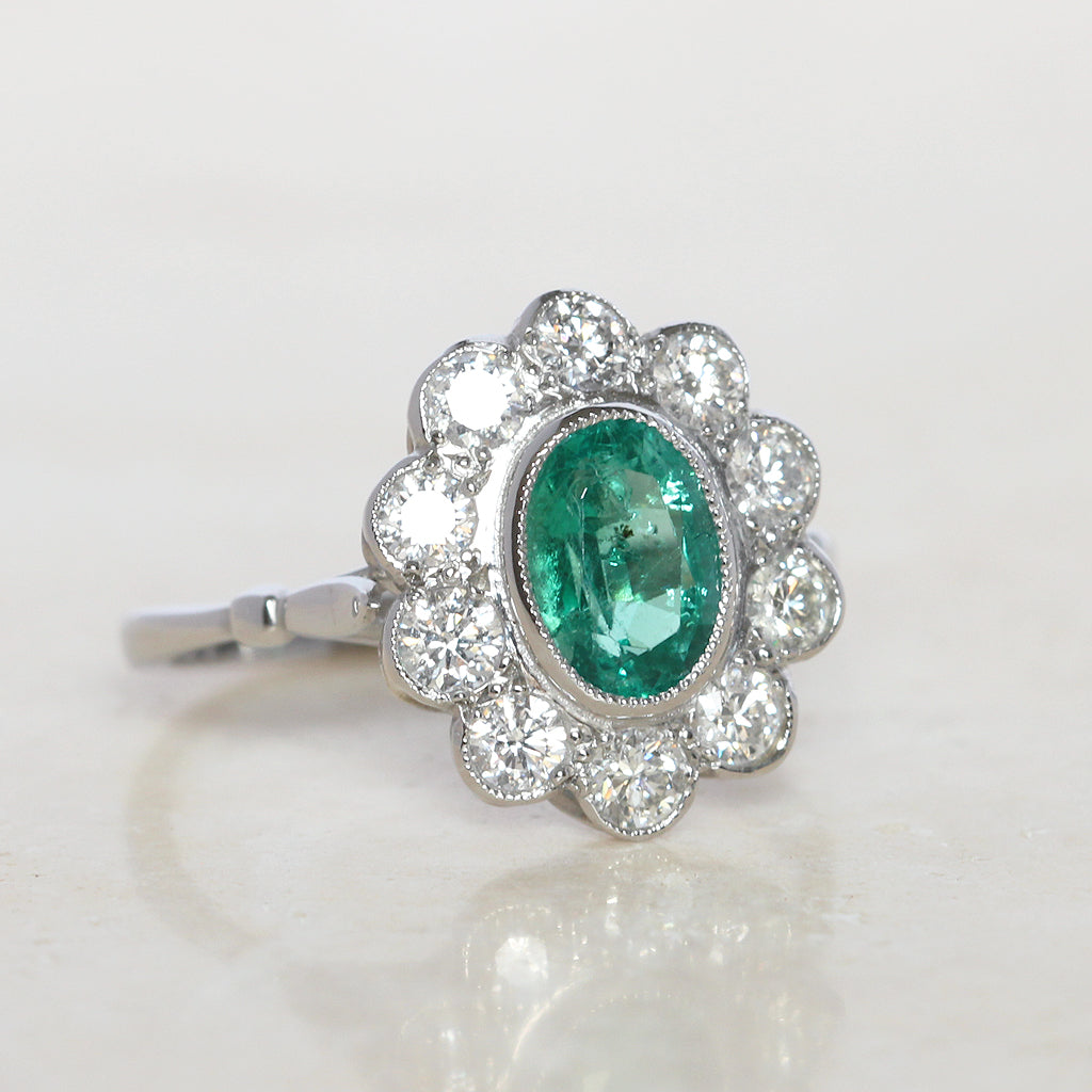 Vintage Style 1.15 Carat Emerald and Diamond Cluster
