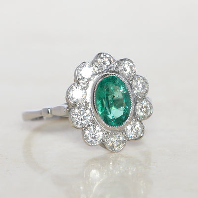 Vintage Style 1.15 Carat Emerald and Diamond Cluster