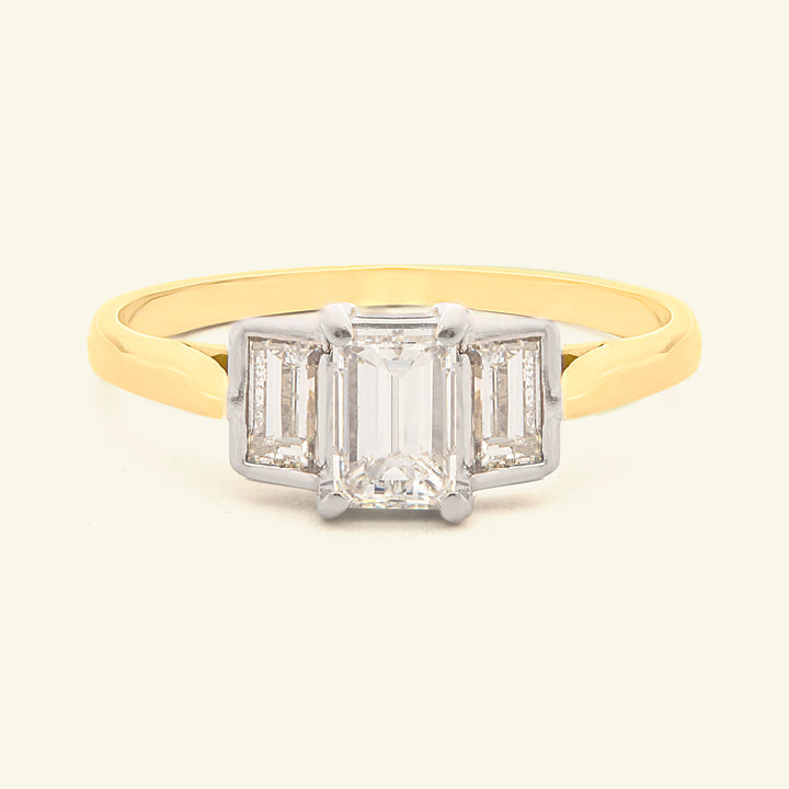 Vintage 1.03 Carat Emerald Cut Diamond Three Stone
