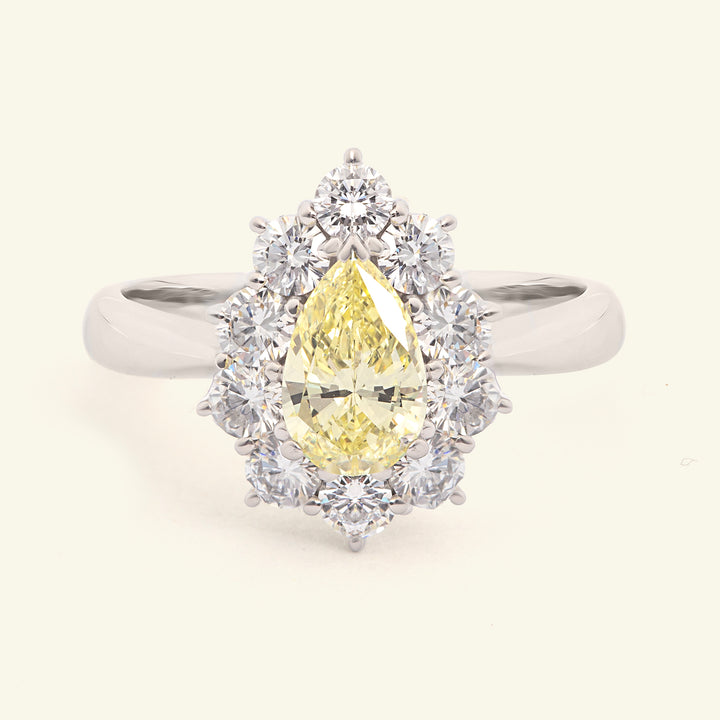 Vintage Style 1.57 Carat Yellow and White Diamond Pear Shape Cluster