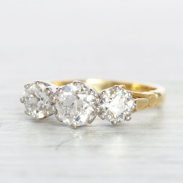 Vintage 1.85 Carat Old European Cut Diamond Three Stone