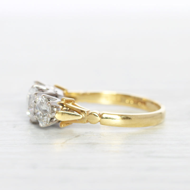Vintage 1.85 Carat Old European Cut Diamond Three Stone