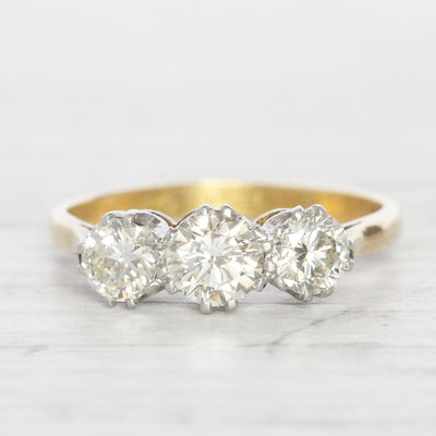 Vintage 1.30 Carat Brilliant Cut Diamond Three Stone