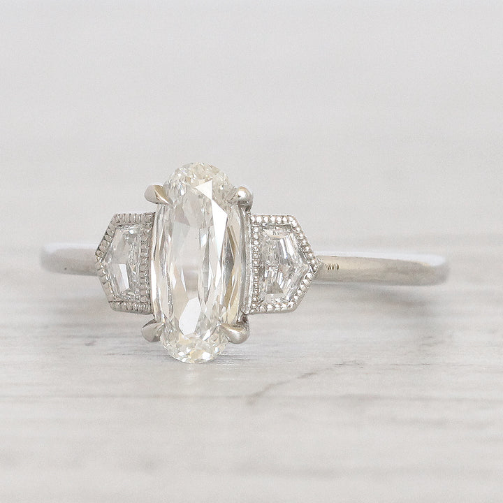 Art Deco Style 1.05 Carat Oval Diamond with Epaulette Cut Diamond Shoulders