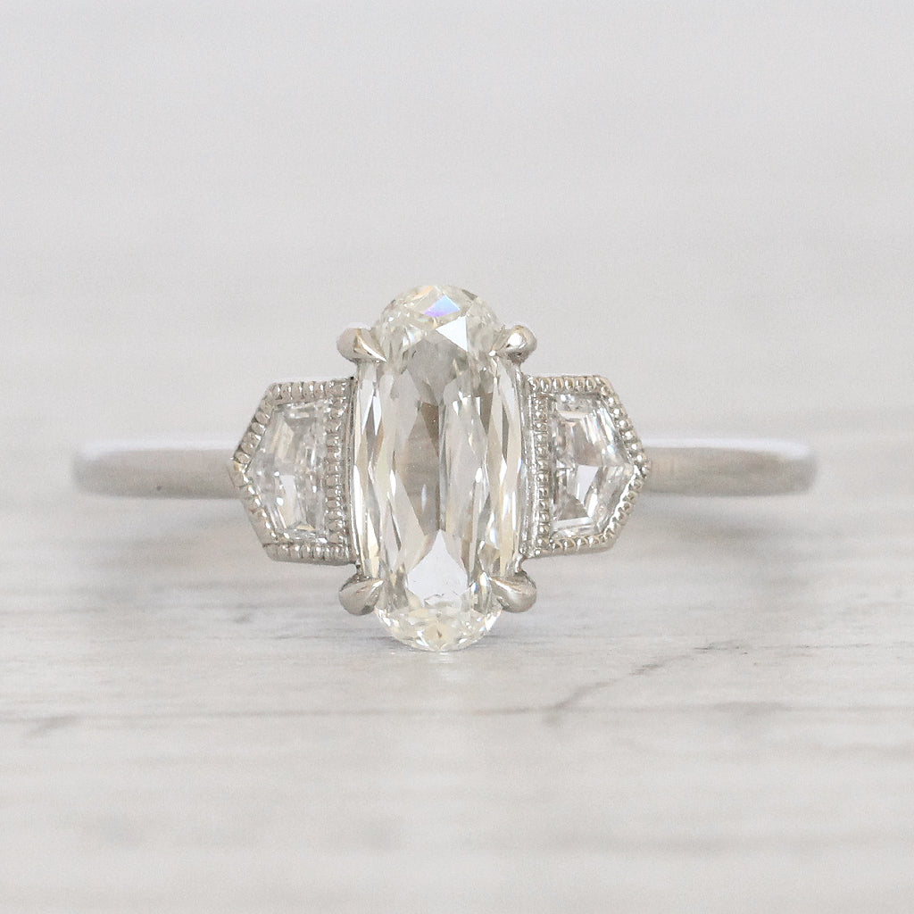 Art Deco Style 1.05 Carat Oval Diamond with Epaulette Cut Diamond Shoulders