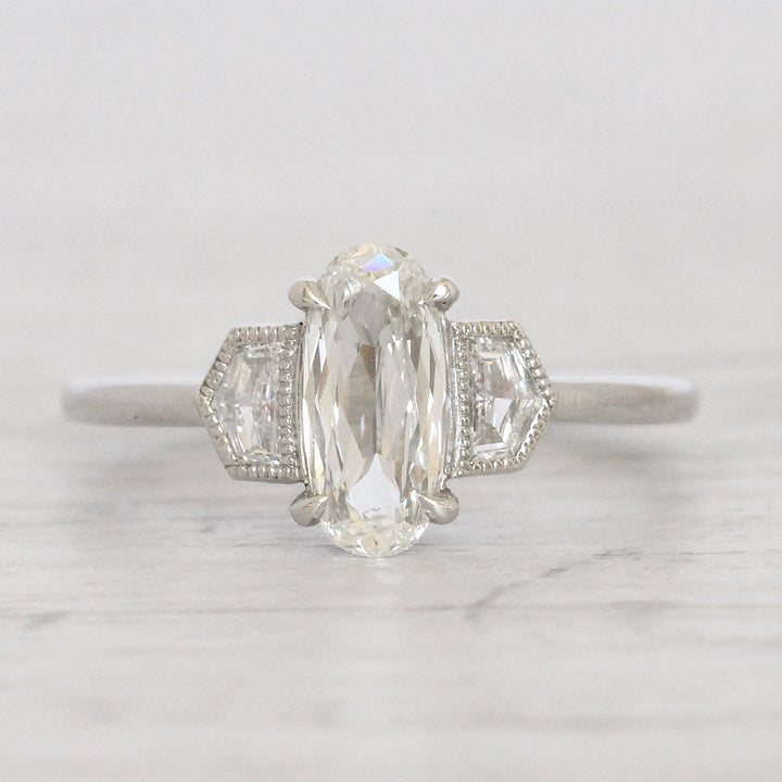 Art Deco Style 1.05 Carat Oval Diamond with Epaulette Cut Diamond Shoulders