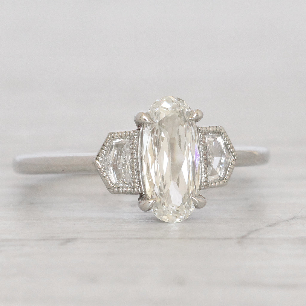 Art Deco Style 1.05 Carat Oval Diamond with Epaulette Cut Diamond Shoulders