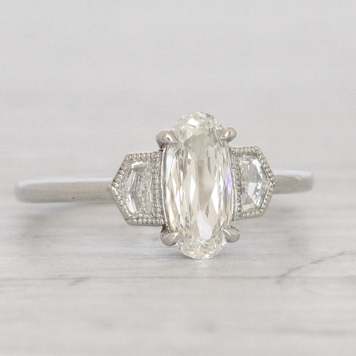 Art Deco Style 1.05 Carat Oval Diamond with Epaulette Cut Diamond Shoulders