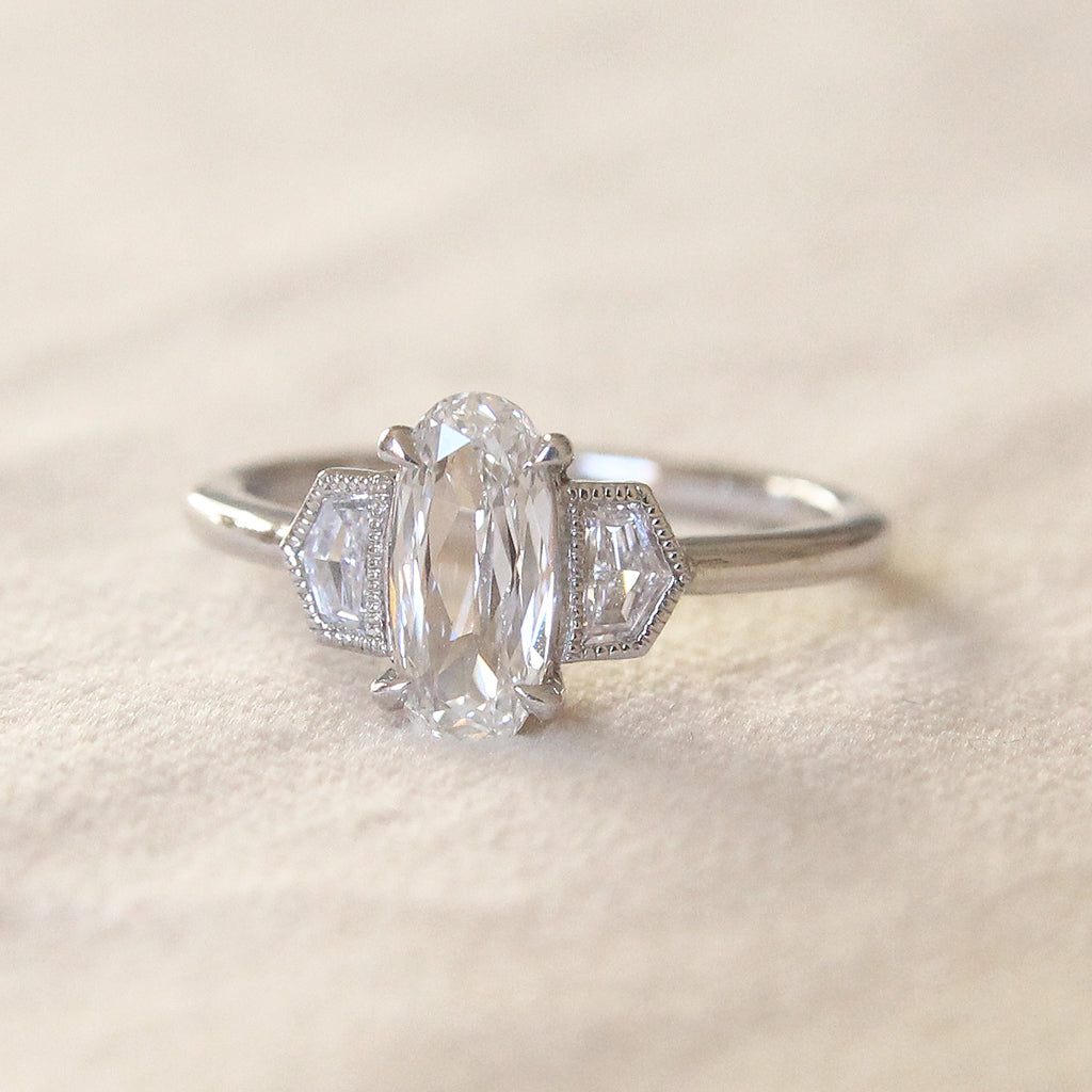 Art Deco Style 1.05 Carat Oval Diamond with Epaulette Cut Diamond Shoulders