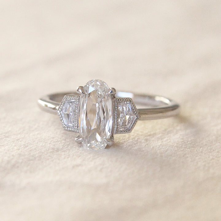 Art Deco Style 1.05 Carat Oval Diamond with Epaulette Cut Diamond Shoulders