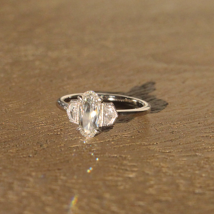 Art Deco Style 1.05 Carat Oval Diamond with Epaulette Cut Diamond Shoulders