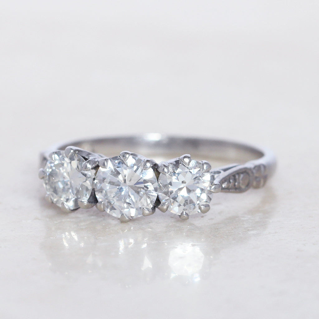 Vintage 1.30 Carat Brilliant Cut Diamond Three Stone