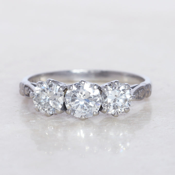 Vintage 1.30 Carat Brilliant Cut Diamond Three Stone